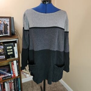 Jeanne Pierre 2X GUC 100% Cotton Gray Sweater with Front Pockets